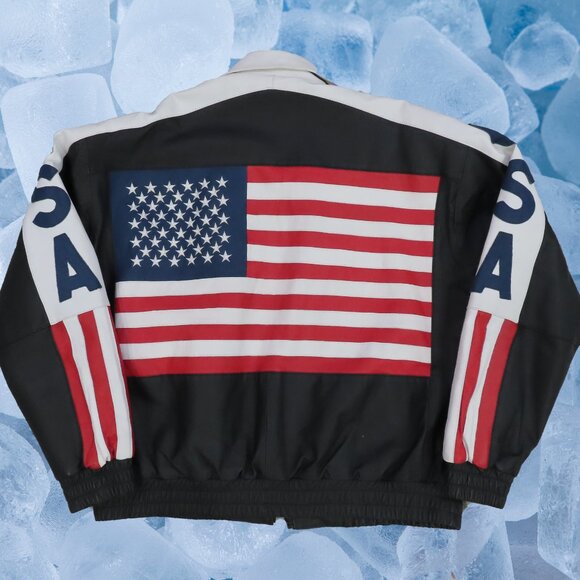 VTG American Flag Leather Jacket New York Size XL USA Veteran Harley